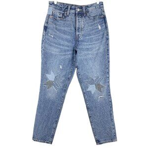 Old Navy Womens Denim Jeans Size 4 Distressed High Rise Straight Leg Cotton Blue